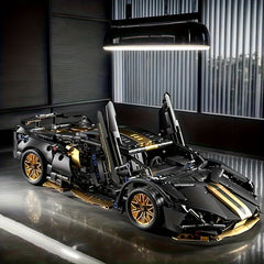 1300pcs Golden Sports Car Model Kit with Golden Accents