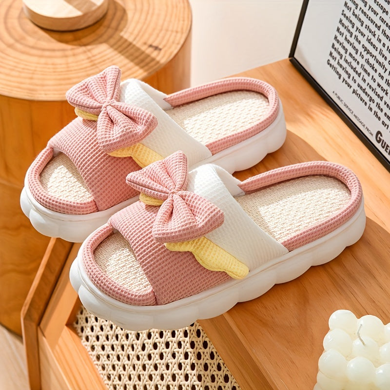 Women's Bowknot Decor Slippers Comfortable Open Toe Slip On Shoes