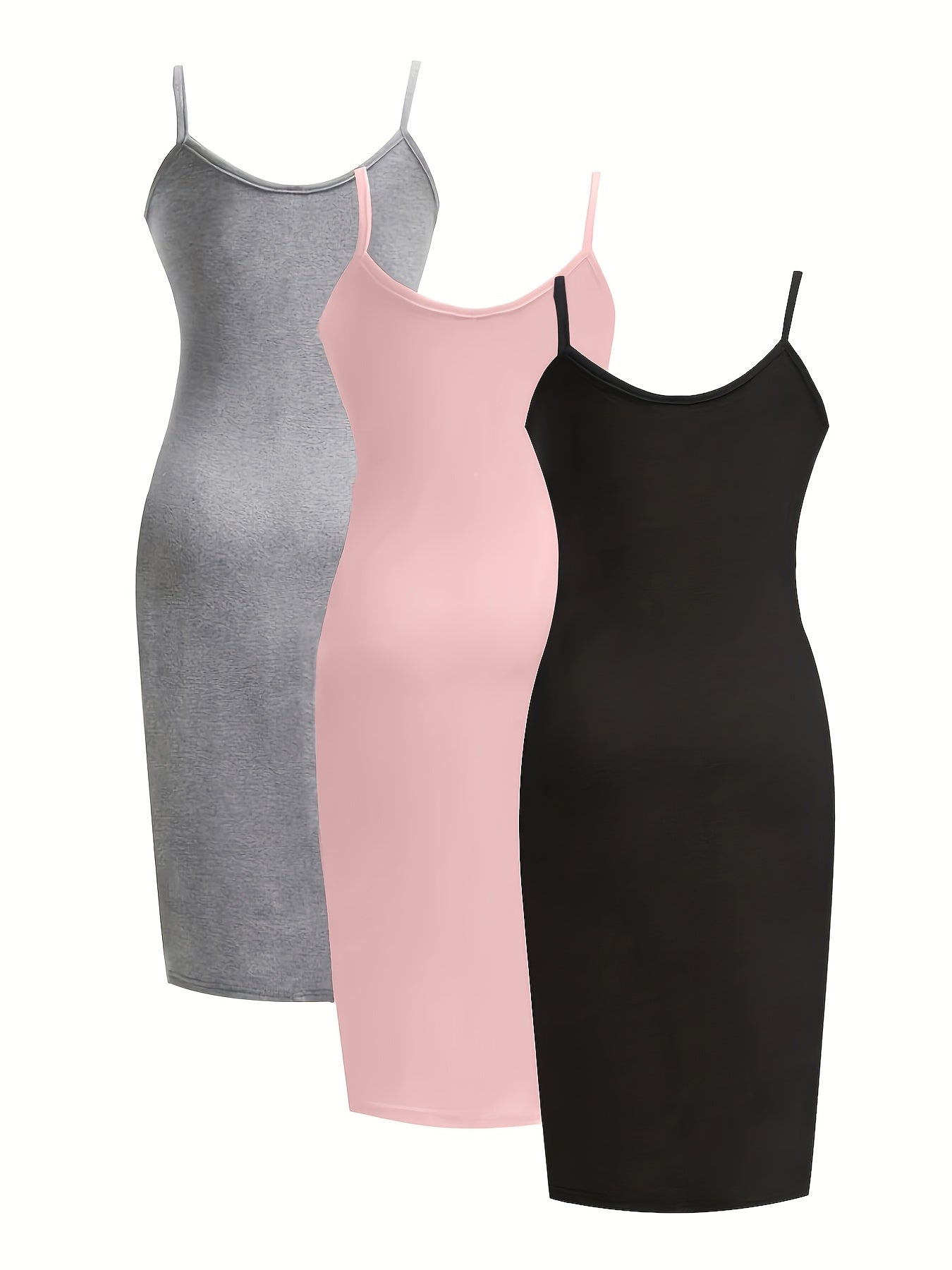 3 Pack Sexy Lounge Dress Set Women's Plus Solid Scoop Neck Medium Stre