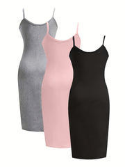 3 Pack Sexy Lounge Dress Set Women's Plus Solid Scoop Neck Medium Stre