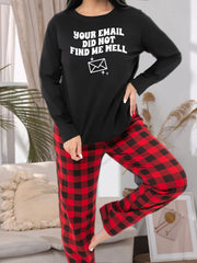 Women's Plus Size Envelope Print Pajama Set with Plaid Pants