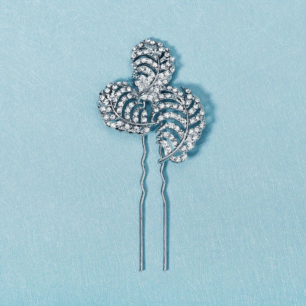 Bridal Rhinestone U Shaped Hairpin Hair Accessories Leaf Rhinestone Insert Pin