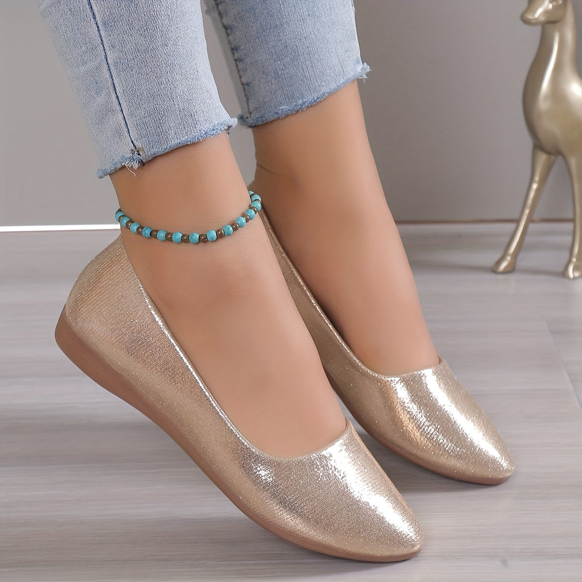 Women's Glitter Flat Shoes Point Toe Lightweight Walking Shoes