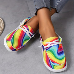 Colorful Rainbow Pattern Slip On Loafers Shoes Comfortable Canvas Sneakers