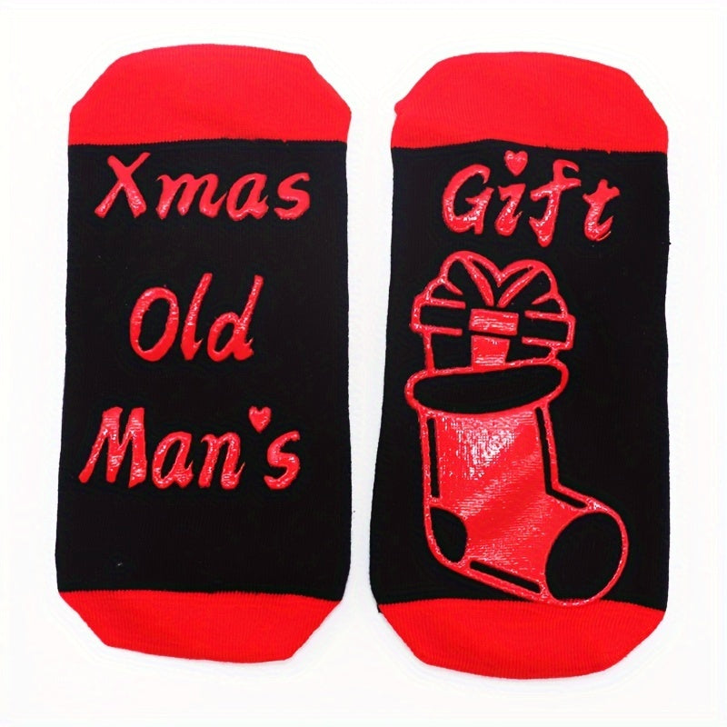 Christmas Socks Mid Calf Cotton Anti Slip Letter Socks With Gripper