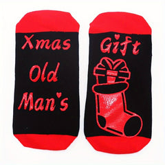 Christmas Socks Mid Calf Cotton Anti Slip Letter Socks With Gripper