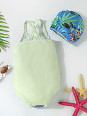 2pcs Toddler Girls Tropical Flowers One Piece Swimsuit & Cap
