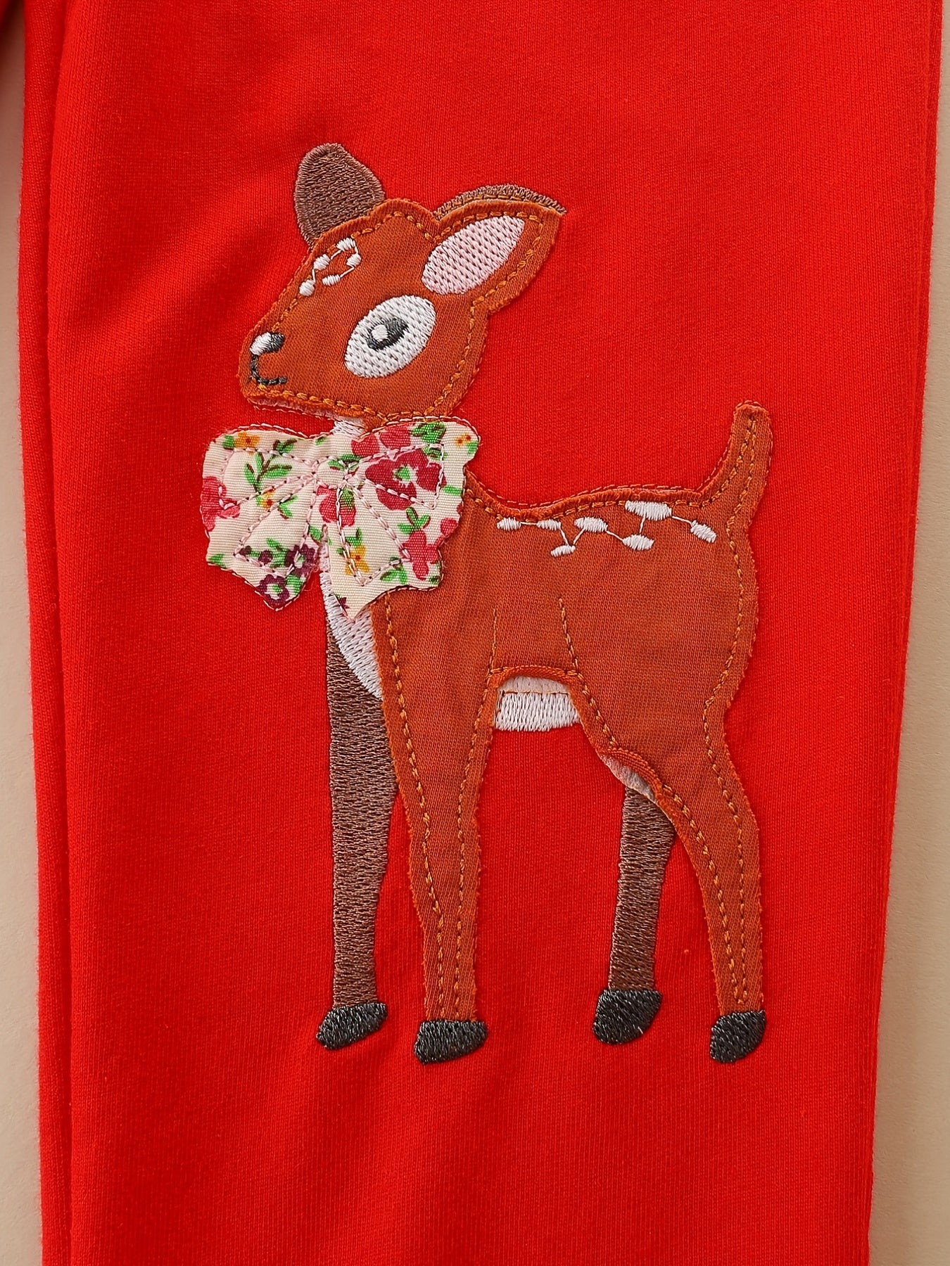 Girls' Animal Embroidered Joggers Pants Drawstring Pockets