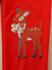 Girls' Animal Embroidered Joggers Pants Drawstring Pockets