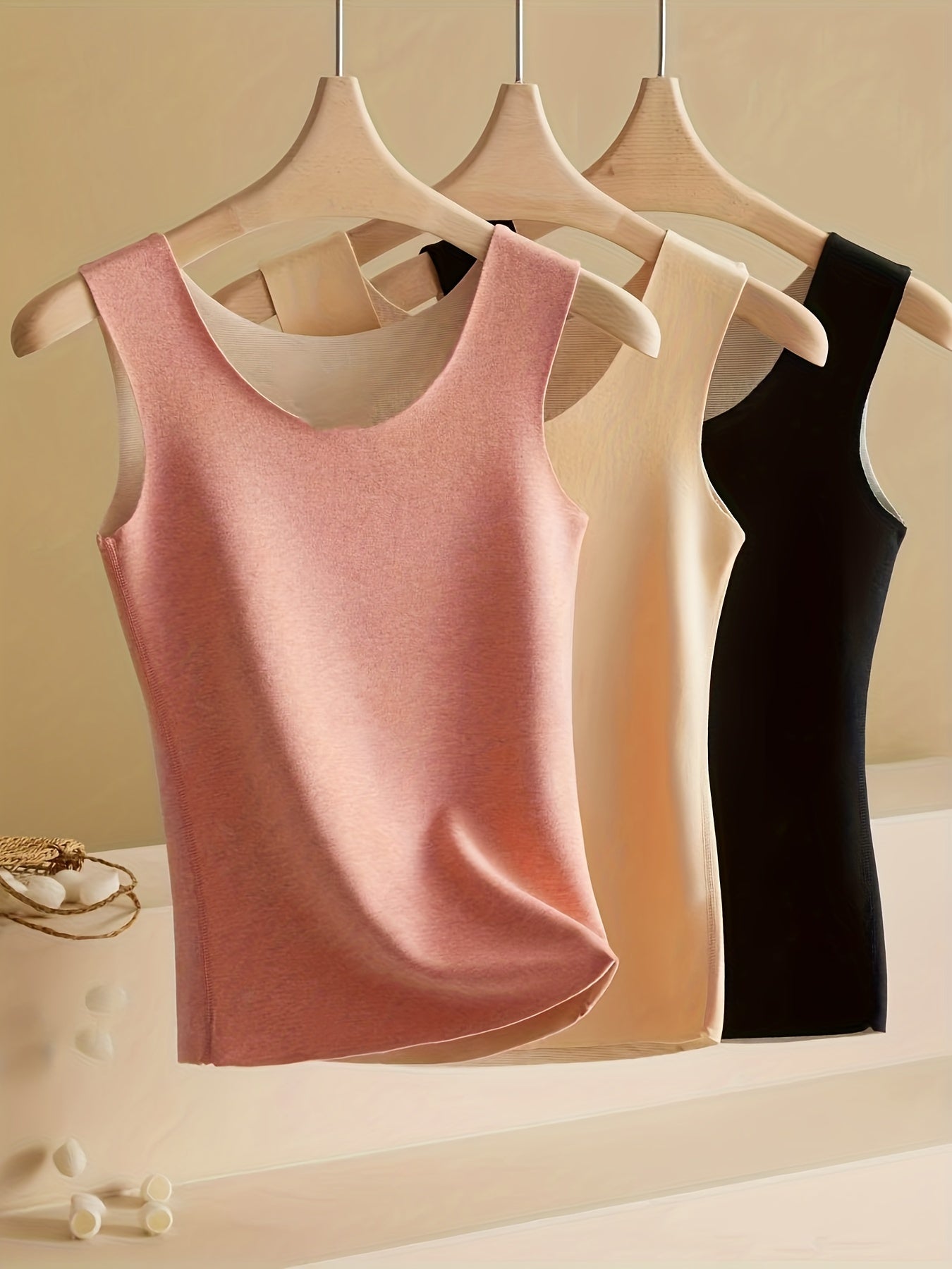 3pcs Seamless Thermal Tank Tops Crew Neck Slim Women's Underwear