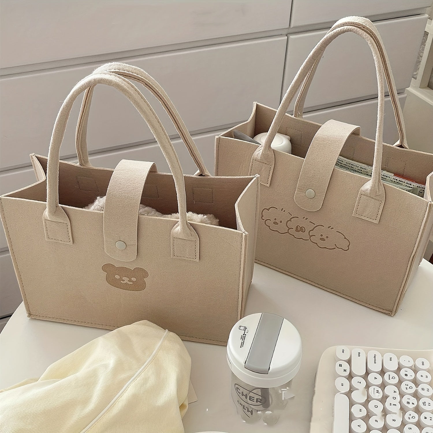 Bear Felt Bag Large Capacity Tote Bag for Mom's Commute & Shopping