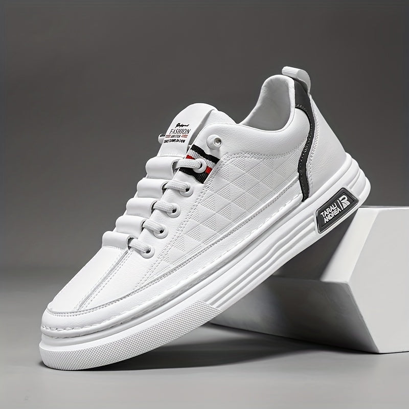 Men's Lace-up Sneakers Easy Clean PU Leather Skate Shoes Good Traction