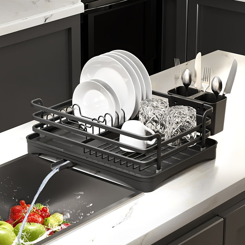 Stainless Steel Dish Drying Rack with Cutlery Holder Kitchen Accessory
