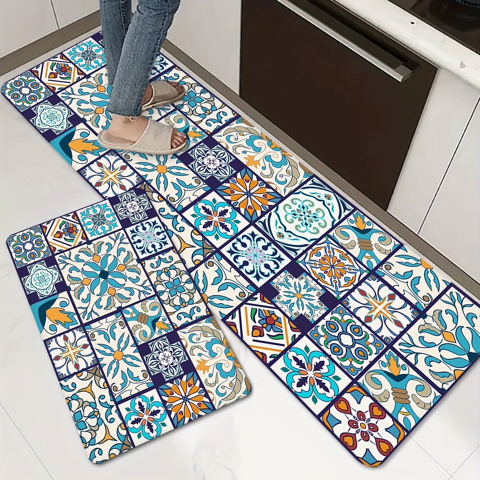 Floral Print Kitchen Mat Anti Fatigue Absorbent Washable Durable Runner