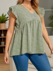 Dalmatian Print V Neck Peplum Shirt Top