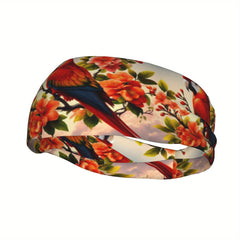 Floral & Bird Print Sports Headband Sweat Wicking Polyester for Yoga Gym Running