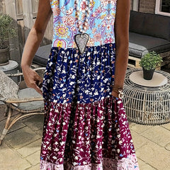 Colorblock Floral Print Midi Tank Dress
