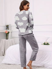 Cloud Print Pajama Set Long Sleeve Top & Flannel Pants