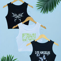 Graphic Print Tank Top 3 Pack Crew Neck Sleeveless Women's Clothing