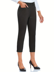 Casual Cropped Pants Stretch Straight Leg Yoga Golf Pants With Pockets