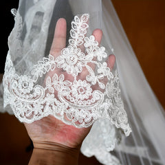 Romantic Single Layer Cathedral Bridal Veil Lace Wedding Gown