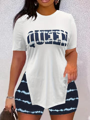 Tie Dye Letter Print T-shirt & Biker Shorts Set