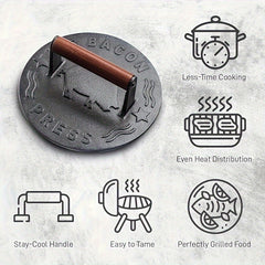 Cast Iron Grill Press with Wooden Handle
