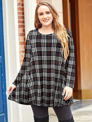 Women's Plaid Print Long Sleeve A Line Mini Dress