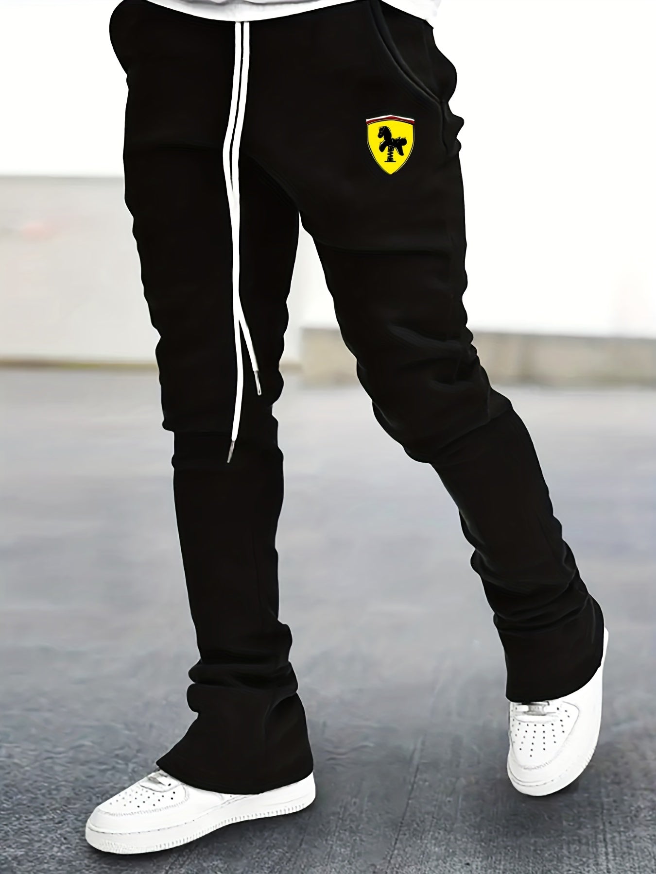 Men's Drawstring Bell bottom Pants Horse Pattern Slim Pants