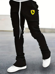 Men's Drawstring Bell bottom Pants Horse Pattern Slim Pants