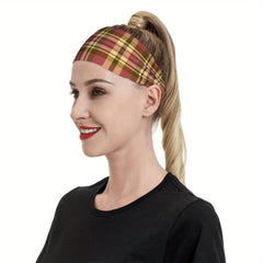Men's Plaid Headband Non Slip Breathable Hairband Red Yellow Beige H