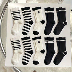 10 Pairs Striped Crew Socks for Women