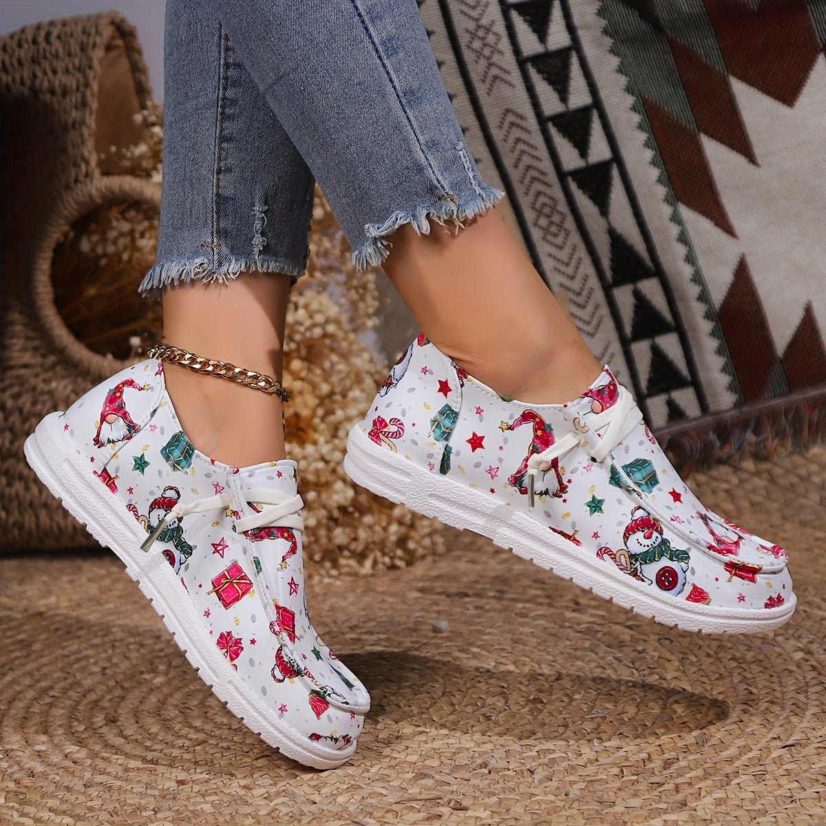 Christmas Skateboard Shoes with Snowmen Santa & Gift Patterns