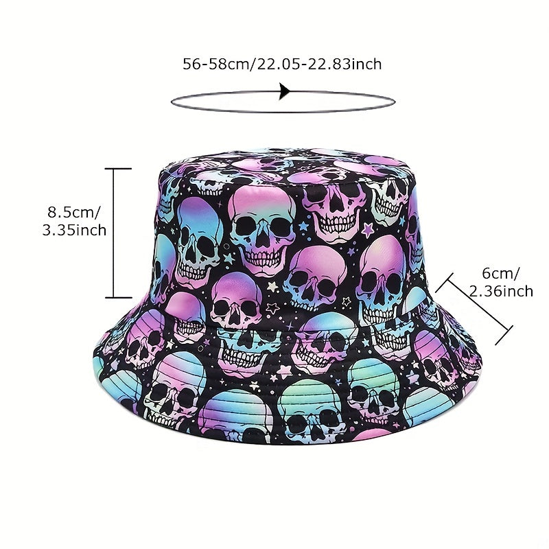 Skull Print Fisherman Hat Men's Spring Summer Double-sided Hip hop Sun Hat
