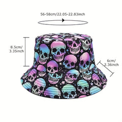 Skull Print Fisherman Hat Men's Spring Summer Double-sided Hip hop Sun Hat