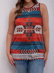 Geometric Print Boho Tank Top Round Neck Stretch Vest Top