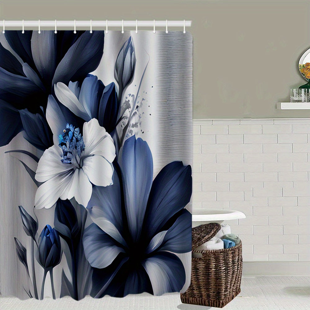 Flower Shower Curtain & Rug Set with 12 Hooks