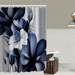 Flower Shower Curtain & Rug Set with 12 Hooks