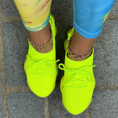 Women's Breathable Knit Sneakers Lace Up Outdoor Shoes Lightweight