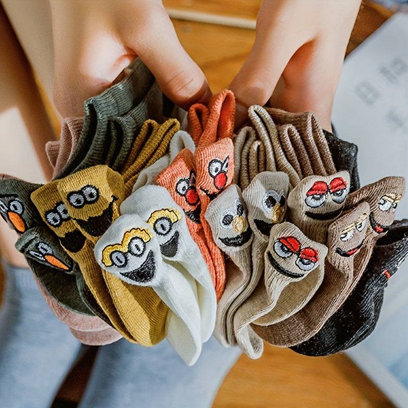 10 Pairs Kids Cotton Anime Smile Face Embroidered Ankle Socks