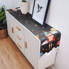 Space Rocket Planet Cotton Linen Table Runner 13x72 Inch