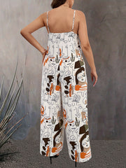 Abstract Print Wide Leg Cami Jumpsuit