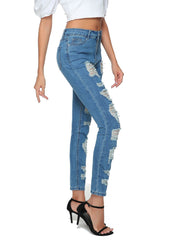 High Waisted Distressed Slim Fit Denim Pants