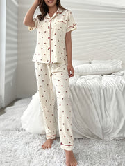 Cherry Print Pajama Set Short Sleeve Women's Sleepwear & Loungewear