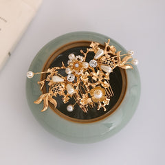 Crystal Pearl Flower Butterfly Hair Clip Headband Earring Set