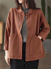 Button Front Collar Jacket Solid Outerwear Women's Clothing