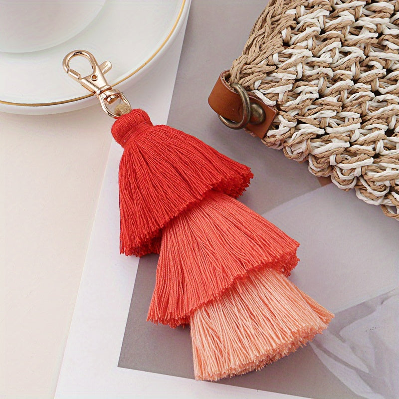 Boho Tassel Keychain Gradient Key Ring Purse Bag Car Decoration Women Gift