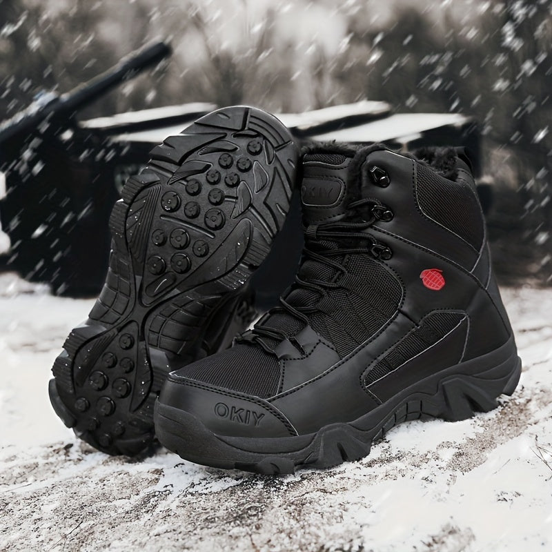 Men's High Top Fleece Hiking Boots Non Slip Shoes for Fall Winter