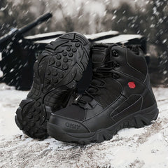 Men's High Top Fleece Hiking Boots Non Slip Shoes for Fall Winter