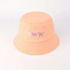 Butterfly Embroidery Bucket Hat Casual Sunscreen Cotton Fisherman Cap